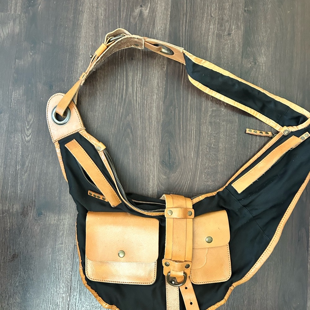Free People Tan and Black Belt Bag